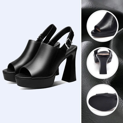 👠 50% RABATT 🔥✨ Snygga och Bekväma Lädersandaler med Hög Klack för Kvinnor ☁️Eleganta läderklackar till fest & vardag 🎀