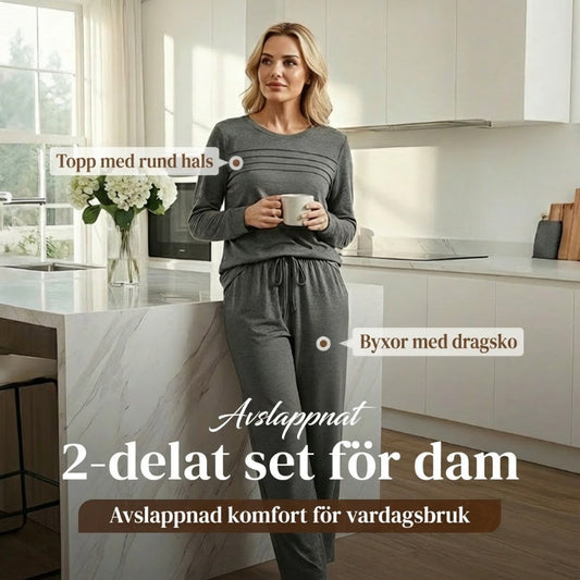 Avslappnat set med topp och byxor med dragsko för dam