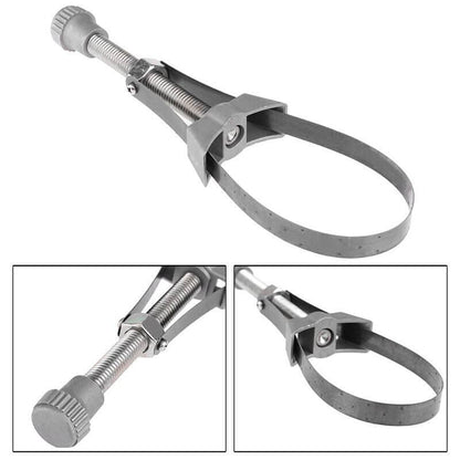 🔧 50 % RABATT NU! 🔩 Justerbar oljefilternyckel med stålbälte – universellt verktyg – passar filter, rör & flaskor – upp till 120 mm diameter 🛠️