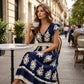 👗 50% RABATT! 🌸 Maxiklänning med V-ringning och barockmönster för kvinnor – Elegant, ledig & perfekt för sommarfester, bröllop eller romantiska utekvällar ✨