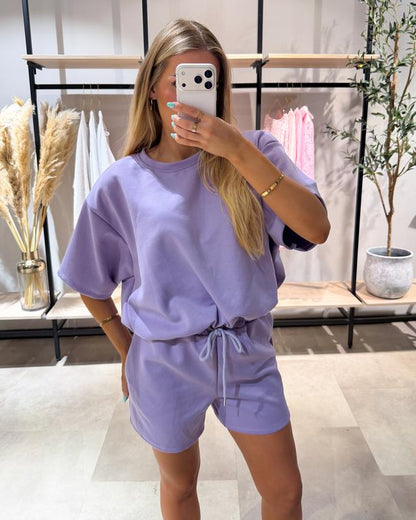 👗🩳 Dam Lounge-Set – Avslappnad Topp & Shorts, justerbar dragsko, djupa fickor – 50% RABATT! 🔥🌸