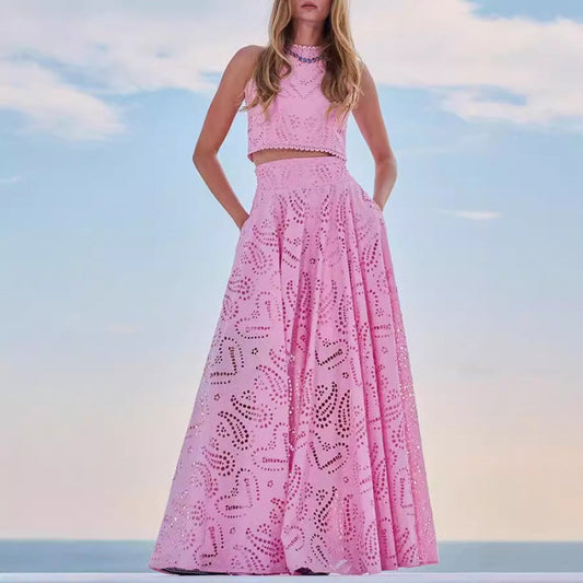 👗50% RABATT! 🌿 2-delat set med ärmlöst linne med urringning och flödande kjol 🌸💖