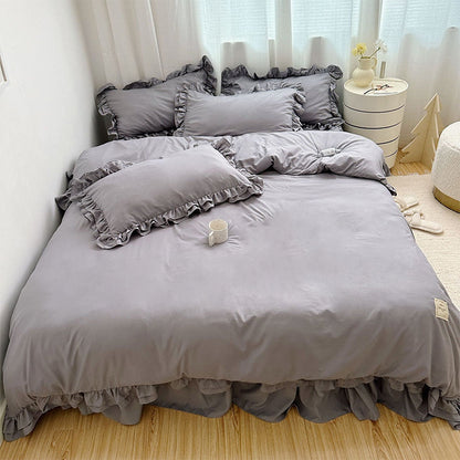 🛏️ 50% RABATT!✨ Enfärgat 4-delat sängklädesset med mjuka volangkanter, mjukt och mysigt för alla sovrum🌸