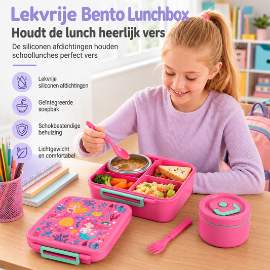 🍱🎒 -50% RABATT! 🥪 Läckagesäker Matlåda i Livsmedelskvalitet för Barn med Sopptermosmugg – 4-Facks Lunchlåda för Skolelever