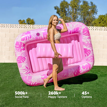 🏖️ 50% RABATT NU!💦 Oppblåsbar Bassengsolseng med Spraykjøling – Dobbel & Romslig – Flytende Vannøy 🌴