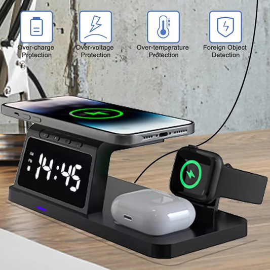 ⚡🔋 -50%! 🕐 Trådlös Snabbladdningsstation 7-i-1 med Klocka – 15W Laddning, Flera Enheter & Adaptiv Belysning