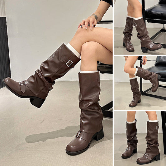 👢 50% RABATT! 💖 Långa stövlar för kvinnor i ledig casual stil, bekväma för vardagsbruk🤎✨