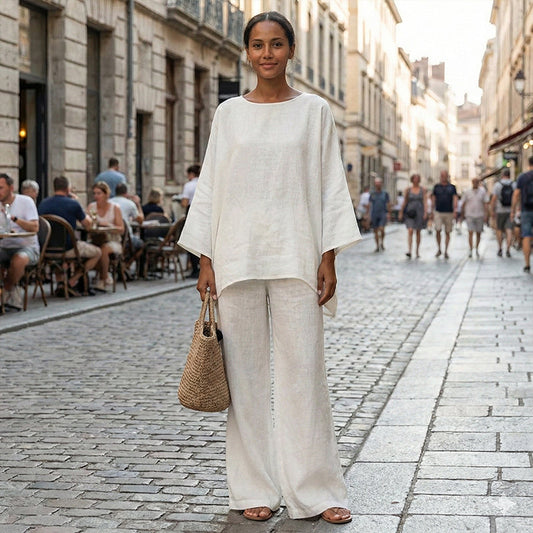 👚 50% RABATT! 👖 Löst Sittande Långärmad Topp & Vida Byxor Set – Bekväm passform, Mjukt material & Avslappnad stil ✨