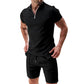 ☀️👕 50% RABATT! | Sommarcasual Set – Våffelskjorta med Dragkedja & Matchande Shorts!