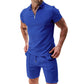 ☀️👕 50% RABATT! | Sommarcasual Set – Våffelskjorta med Dragkedja & Matchande Shorts!