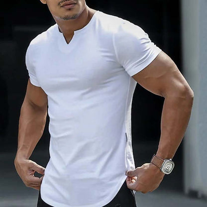 🏋️ 50% RABATT 👕 | Enfärgad Herr-T-shirt – Sportig Slimfit & Unik V-ringning