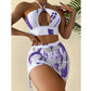 🏖️ 50% RABATT NU! 👙 Kvinnas Rynkad 3-delad Bikiniset – Tie-Dye Tryck, Haltertopp & Justerbar Kjol 🌊