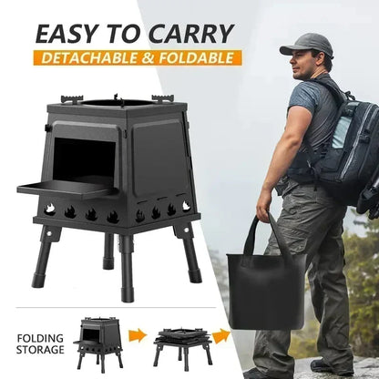 🔥 50 % RABATT NU! 🍳 Hopfällbar vedeldad campingugn i gjutjärn – 16 ventilationshål & hög värmeretention för matlagning och värme utomhus 🏕️