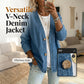 🧥 50% RABATT NU! ✨ Kvinners Klassiska Knäppt Jeansjacka – V-Ringning, Andningsbar Tyg & Ledig Passform 💙