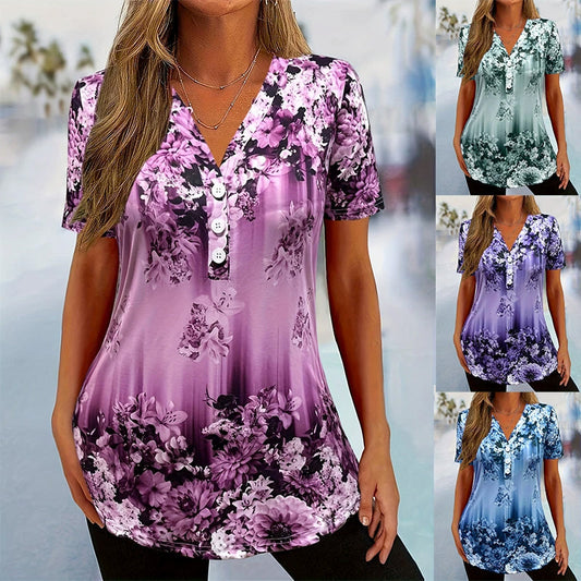 👚 60% RABATT! 🌸 Dam Elegant Blommönstrad Kortärmad Topp – Romantisk Design, Lätt Tyg & Perfekt För En Stilren Sommarlook ☀️