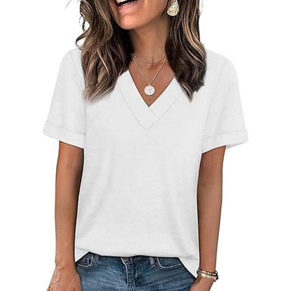👚 50% RABATT! 🌸 Dam V-ringad Kortärmad Casual T-shirt – Andningsbar, Lätt & Perfekt För En Avslappnad Sommarlook ☀️
