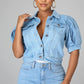 🧥 50% RABATT NU!🎀 Dam Puff Kort Ärm Croppad Denim Jacka – Vintage Detaljer & Mjuk Blandning – Smickrande Midja Snitt 🌟