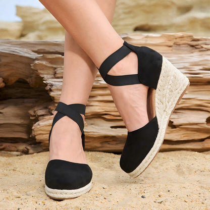 🌼 BEGRÄNSAD TID: 50 % RABATT! 👡 Espadriller med kilklack för dam – sluten tå, korsade remmar, bohemisk stil 🌴