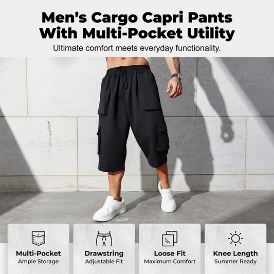 🩳 50% RABATT NU! 🔧 🌲 Casual cargo capri-shorts för herrar – Stora fickor & vida ben 🌲