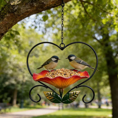 Fågelmatare i hjärtform med blommig design