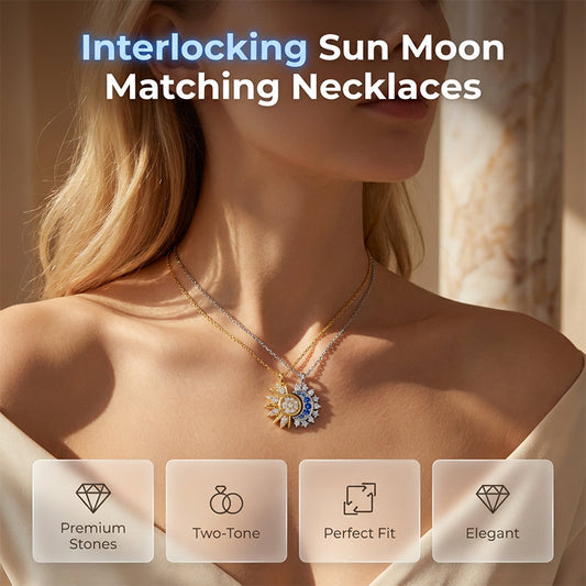 🌞 50% RABATT NU! 🌙 Sol & Måne Hängsmycke Set – Ihopkopplbart, Bergkristall & Tvåfärgat – Perfekt för Par & Bästisar 💖