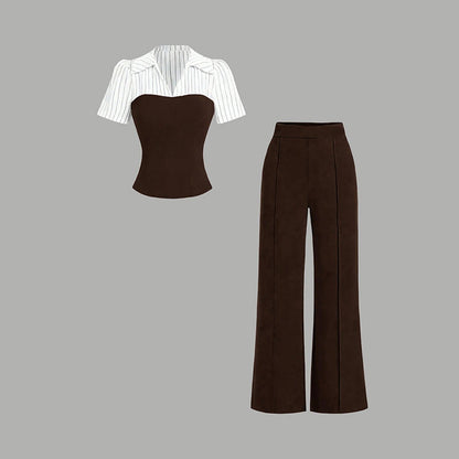 👗 50% RABATT NU! ✨ Randigt Kragset – V-ringad Topp & Palazzobyxor – Flödande & Elegant 💼