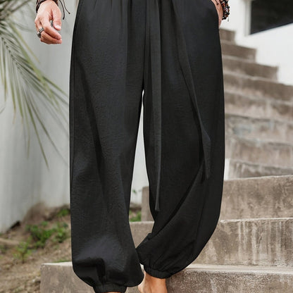 Herr casual harembyxor med elastiska muddar – avslappnad passform, justerbar midja & andningsbar bomull 👖💨