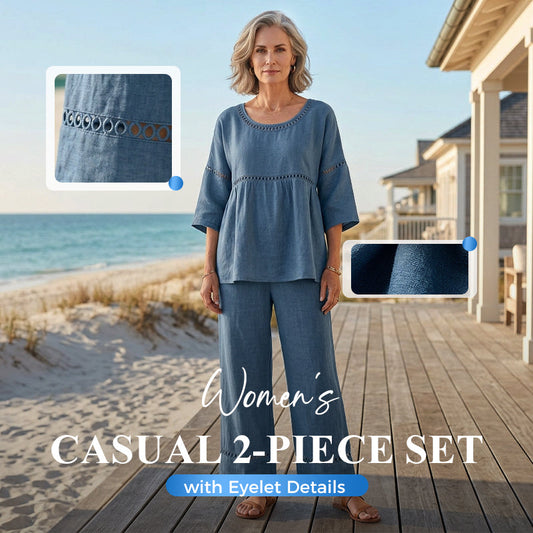 🔥🎁Nyhet 50 % RABATT🔥Casual tvådelat set för dam med hålbroderier