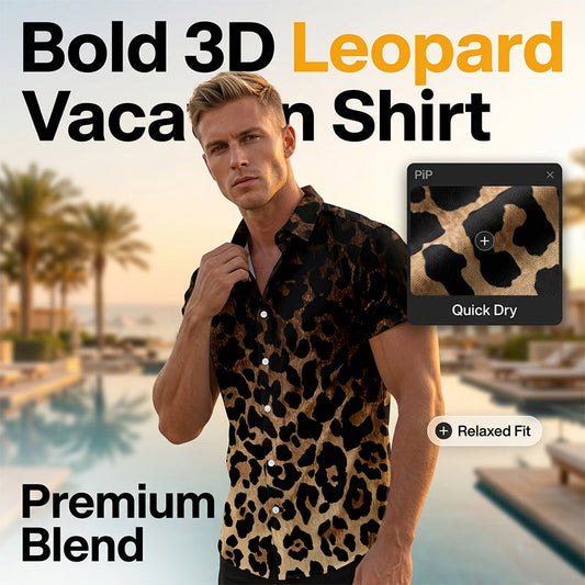 Herrskjorta i leopardmönster med korta ärmar och knappar🔥 60% RABATT på utvalda produkter