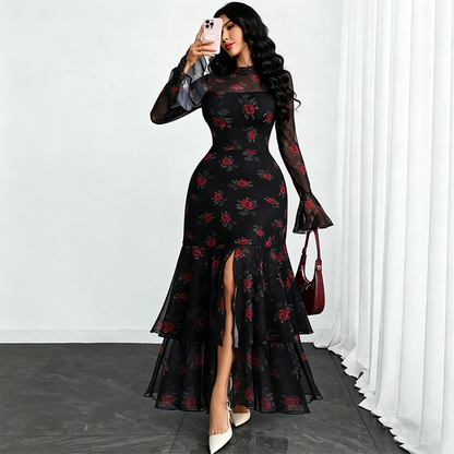 👗 60% RABATT! 🌞 Elegant aftonklänning med stående krage & slits – figurnära, smickrande & feminin – Perfekt för galakvällar, bröllop & speciella tillfällen ✨