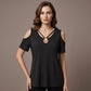 Women's Cold Shoulder V-Neck Top with Ring Detail