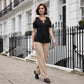 Women's Cold Shoulder V-Neck Top with Ring Detail