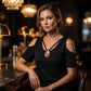 Women's Cold Shoulder V-Neck Top with Ring Detail