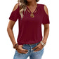 Women's Cold Shoulder V-Neck Top with Ring Detail