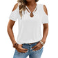 Women's Cold Shoulder V-Neck Top with Ring Detail