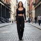 ⏳Begränsad tid – 50% rabatt⏰Damens Casual Crop Top & Wide Leg Byxor Set