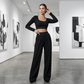 ⏳Begränsad tid – 50% rabatt⏰Damens Casual Crop Top & Wide Leg Byxor Set