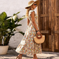 👗 50% RABATT NU!🌸 Blommig V-ringad Klänning med Smockad Midja – Flatterärm & A-linje – Elegant Sommar- & Semesterklänning 🥂