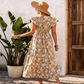 👗 50% RABATT NU!🌸 Blommig V-ringad Klänning med Smockad Midja – Flatterärm & A-linje – Elegant Sommar- & Semesterklänning 🥂