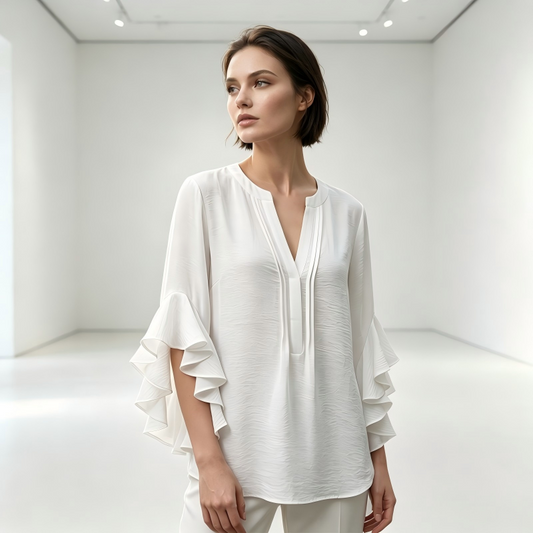 👚 50% RABATT NU!🦋 Dam V-ringad Volangtopp – Flödande & Lätt – Elegant Casual Blus ✨