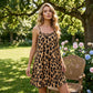 🐆 50 % RABATT I BGRÄNSAD TID! ✨ Leopardsnitts-mini klänning med spagettisnoddar – Ryggfri, stretchig, bodycon-passform 🌙