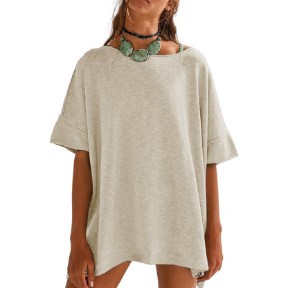 👕 BEGRÄNSAD TID 50% RABATT! ✨ Dam Lös Båthurringning Topp – Överdimensionerad, Mjuk, 6 Färger 🍂