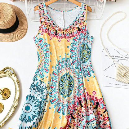 👗 50% RABATT! 🌸 Avslappnad ärmlös sommarklänning i A-linje med tryck – Lätt, ledig & perfekt för stranden, picknick eller lata sommardagar ☀️