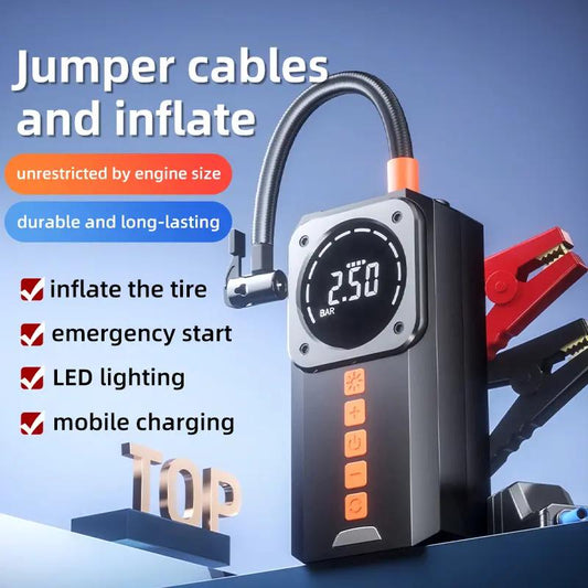 🔋 50% RABATT!✨Digital tryckluftskompressor med display och bilbatteri-startbooster 🚗 Multifunktionell, lättanvänd, säker för bilunderhåll⚙️