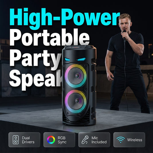 🎤 50% RABATT! 🔥 Bärbar Bluetooth-högtalare med trådbunden mikrofon – Kraftfullt ljud & bärhandtag – Perfekt för karaoke, fester eller utomhusbruk – inkluderar 6,35mm mikrofoningång 🎶✨