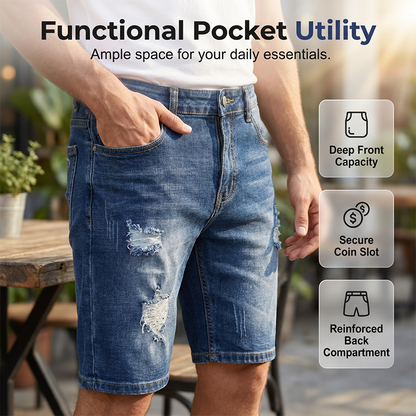 👖 BÄST PRIS – 50 % RABATT I BEGRÄNSAD TID! ✨ Herrarnas slitna jeansshorts – edgy, andningsbara, casual 🌊