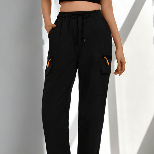 👖 50 % RABATT NU! 🎒 Dam cargobyxor med dragsko – luftiga, raka ben & gott om fickor, avslappnad passform för hela dagen ✨