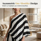 Randigt Set för Dam – Asymmetrisk One-Shoulder Topp & Byxor med Vida Ben