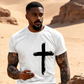 ✝️ BEGRÄNSAD TID: 50 % RABATT! ✨ Herr-T-shirt med tro-motiv – Slitet kors, bekväm passform, hög kvalitet 🧡