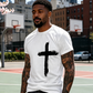 ✝️ BEGRÄNSAD TID: 50 % RABATT! ✨ Herr-T-shirt med tro-motiv – Slitet kors, bekväm passform, hög kvalitet 🧡